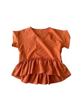 Rust Orange Tiered Ruffle Hem V-Neck Top